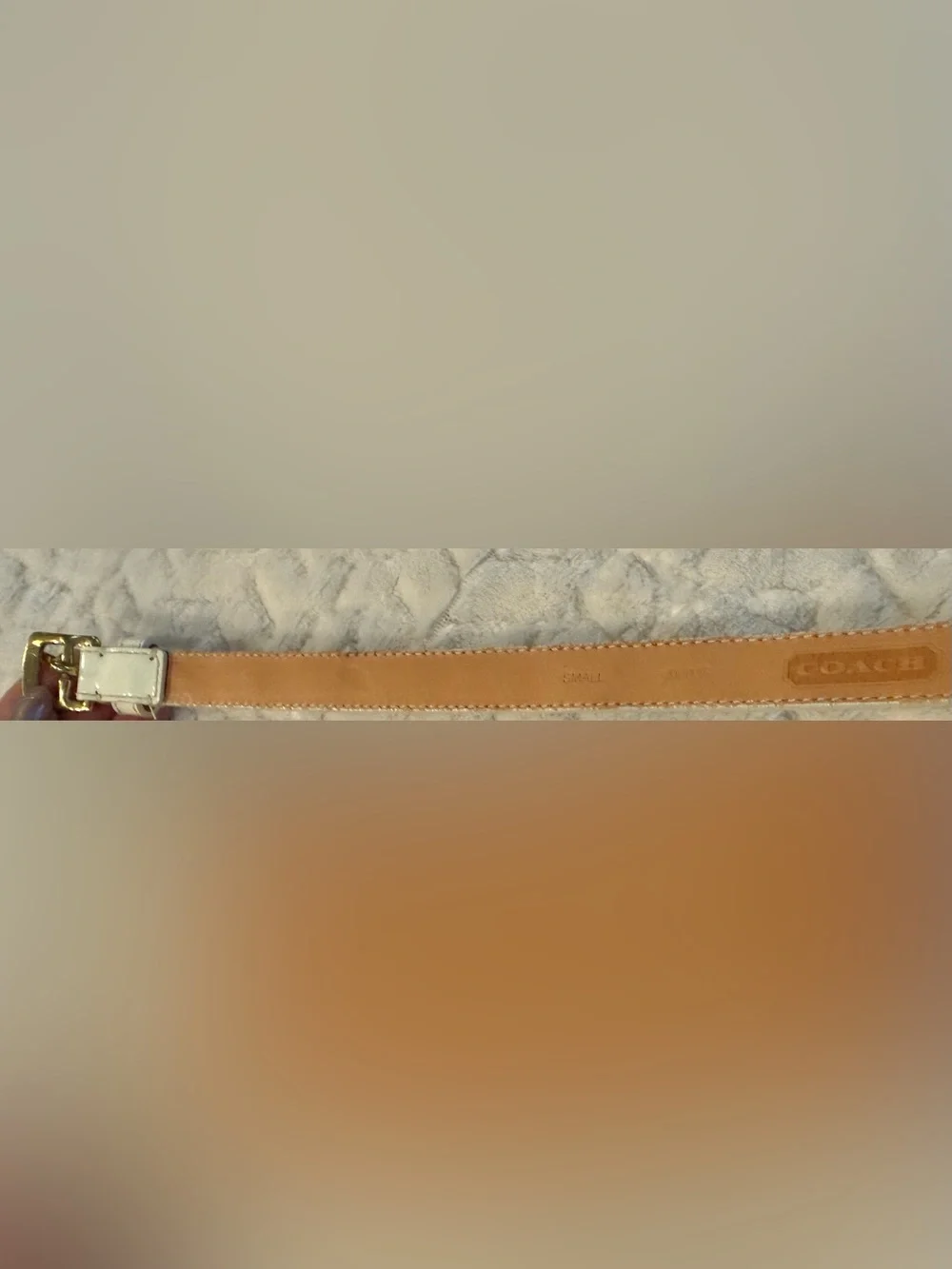 Coach White Patent Leather Vintage Skinny Belt Gold Stud Logo Accents sz S